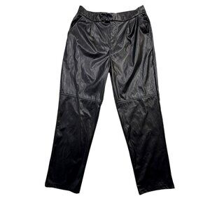 Halston Vegan Leather Pants Trousers Pockets Y2K Streetwear Moto Black Womens S